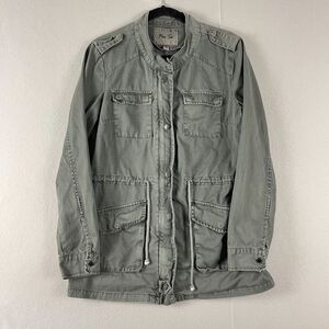 Per Se Utility Jacket Womens Medium Gray Full Zip Pockets Army Casual Military